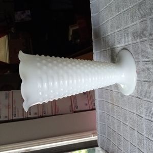 Dia. Hobnail milk glass vase.